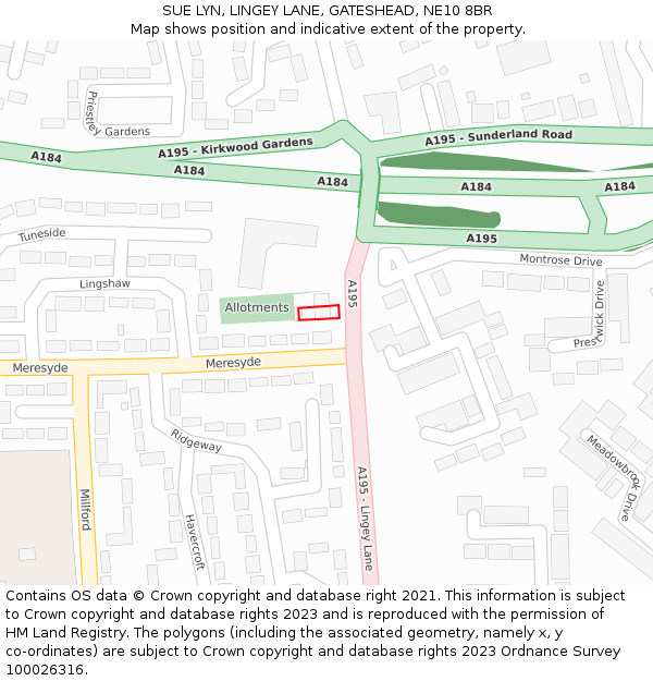 SUE LYN, LINGEY LANE, GATESHEAD, NE10 8BR: Location map and indicative extent of plot