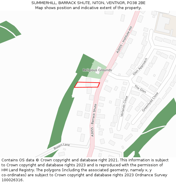 SUMMERHILL, BARRACK SHUTE, NITON, VENTNOR, PO38 2BE: Location map and indicative extent of plot