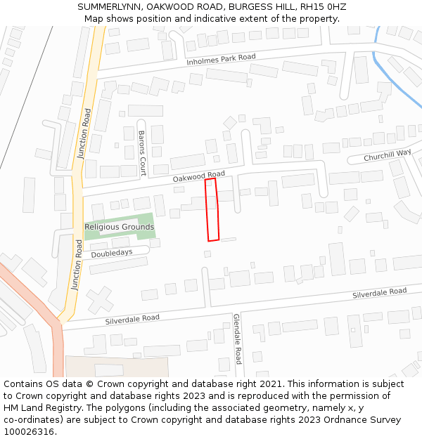 SUMMERLYNN, OAKWOOD ROAD, BURGESS HILL, RH15 0HZ: Location map and indicative extent of plot