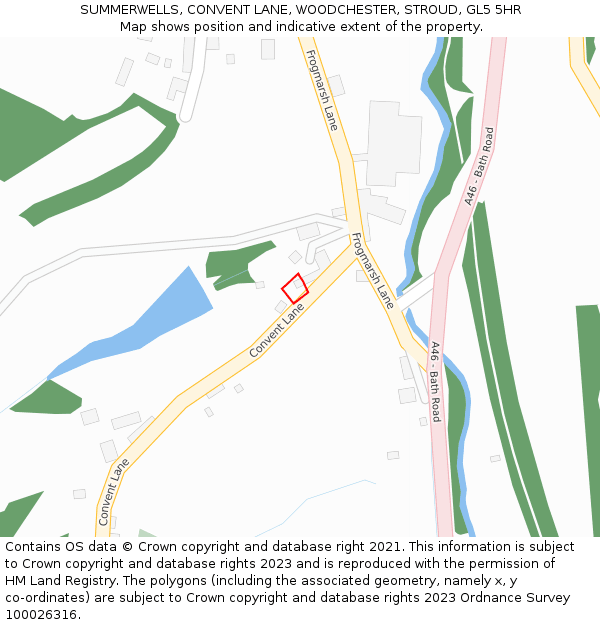 SUMMERWELLS, CONVENT LANE, WOODCHESTER, STROUD, GL5 5HR: Location map and indicative extent of plot