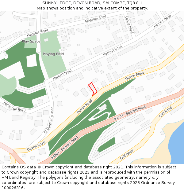 SUNNY LEDGE, DEVON ROAD, SALCOMBE, TQ8 8HJ: Location map and indicative extent of plot