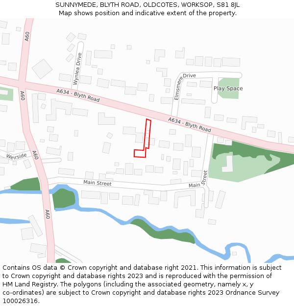 SUNNYMEDE, BLYTH ROAD, OLDCOTES, WORKSOP, S81 8JL: Location map and indicative extent of plot