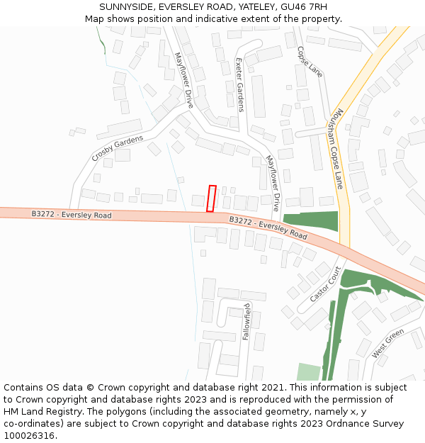 SUNNYSIDE, EVERSLEY ROAD, YATELEY, GU46 7RH: Location map and indicative extent of plot