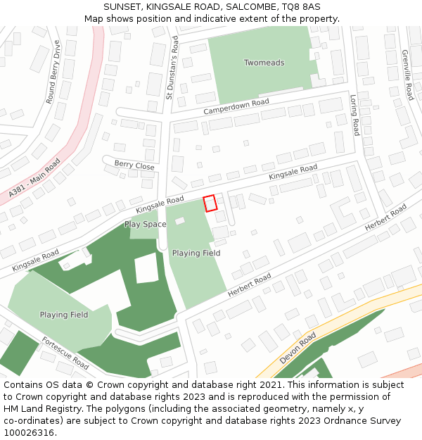 SUNSET, KINGSALE ROAD, SALCOMBE, TQ8 8AS: Location map and indicative extent of plot