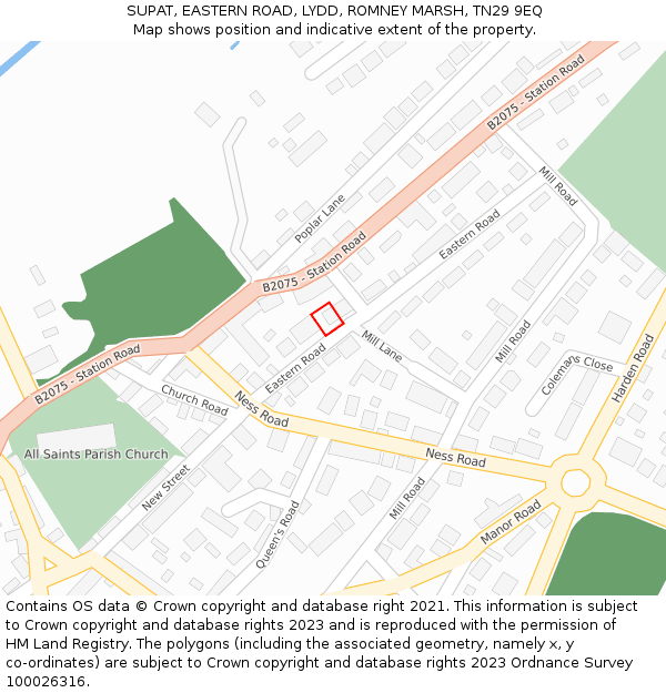 SUPAT, EASTERN ROAD, LYDD, ROMNEY MARSH, TN29 9EQ: Location map and indicative extent of plot