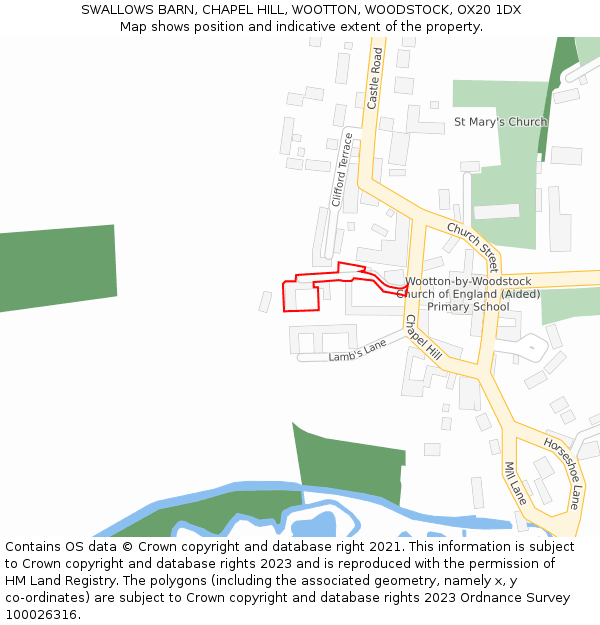 SWALLOWS BARN, CHAPEL HILL, WOOTTON, WOODSTOCK, OX20 1DX: Location map and indicative extent of plot