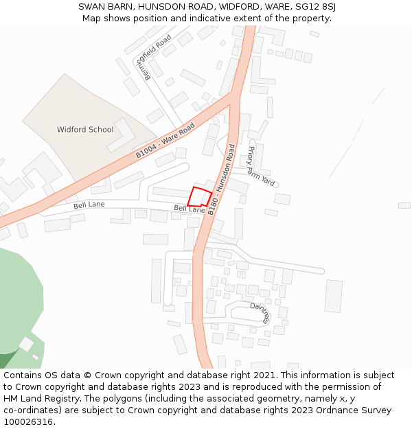 SWAN BARN, HUNSDON ROAD, WIDFORD, WARE, SG12 8SJ: Location map and indicative extent of plot