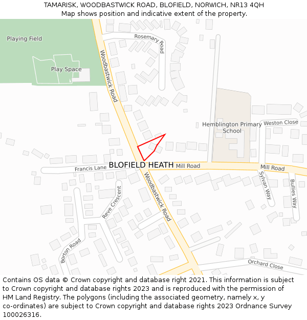 TAMARISK, WOODBASTWICK ROAD, BLOFIELD, NORWICH, NR13 4QH: Location map and indicative extent of plot