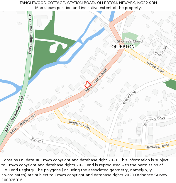 TANGLEWOOD COTTAGE, STATION ROAD, OLLERTON, NEWARK, NG22 9BN: Location map and indicative extent of plot