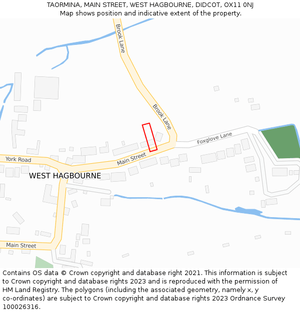 TAORMINA, MAIN STREET, WEST HAGBOURNE, DIDCOT, OX11 0NJ: Location map and indicative extent of plot