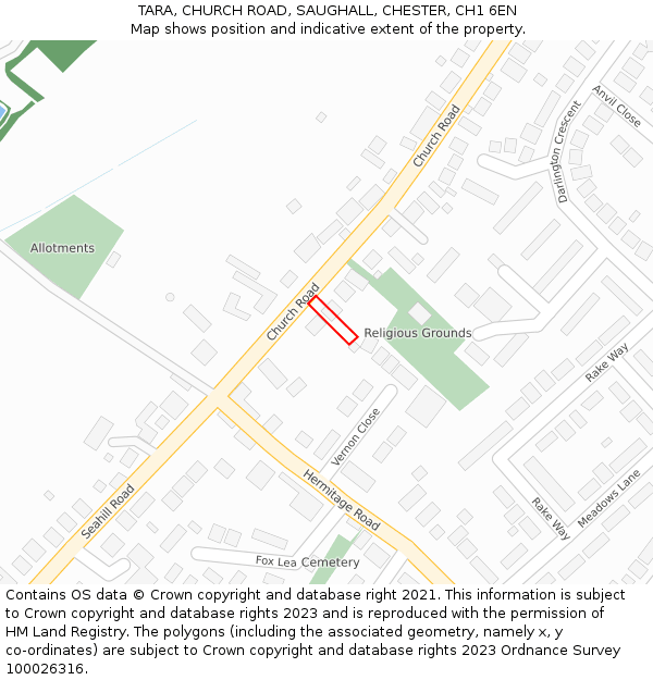 TARA, CHURCH ROAD, SAUGHALL, CHESTER, CH1 6EN: Location map and indicative extent of plot