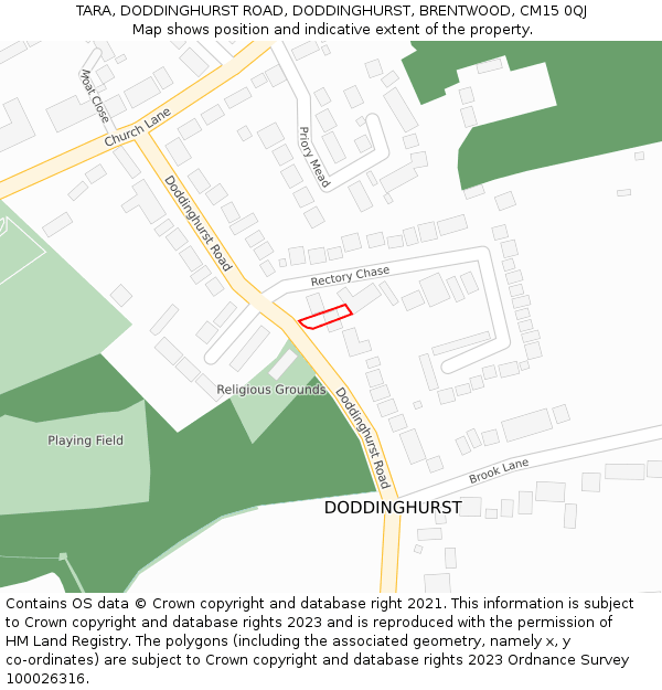 TARA, DODDINGHURST ROAD, DODDINGHURST, BRENTWOOD, CM15 0QJ: Location map and indicative extent of plot