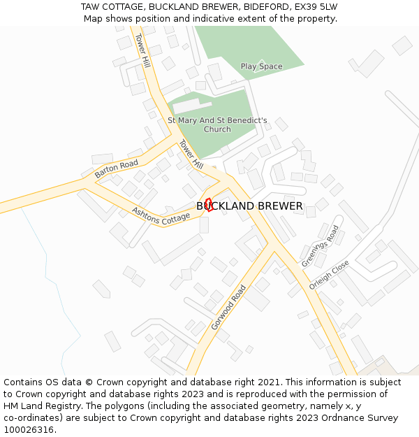 TAW COTTAGE, BUCKLAND BREWER, BIDEFORD, EX39 5LW: Location map and indicative extent of plot