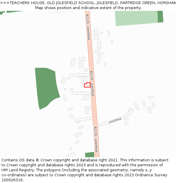 TEACHERS HOUSE, OLD JOLESFIELD SCHOOL, JOLESFIELD, PARTRIDGE GREEN, HORSHAM, RH13 8JT: Location map and indicative extent of plot