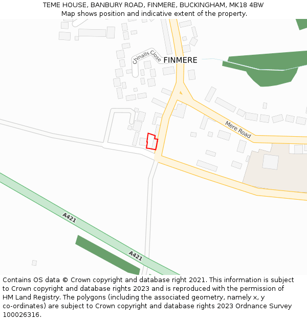 TEME HOUSE, BANBURY ROAD, FINMERE, BUCKINGHAM, MK18 4BW: Location map and indicative extent of plot