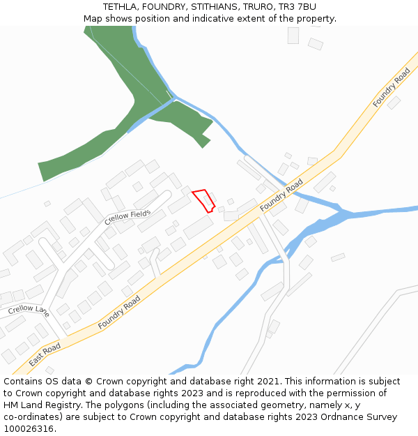 TETHLA, FOUNDRY, STITHIANS, TRURO, TR3 7BU: Location map and indicative extent of plot