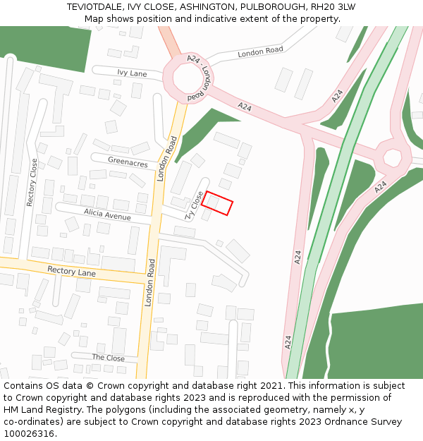 TEVIOTDALE, IVY CLOSE, ASHINGTON, PULBOROUGH, RH20 3LW: Location map and indicative extent of plot