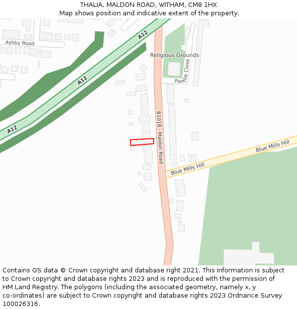 THALIA, MALDON ROAD, WITHAM, CM8 1HX: Location map and indicative extent of plot