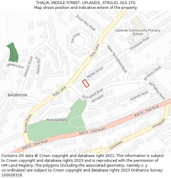 THALIA, MIDDLE STREET, UPLANDS, STROUD, GL5 1TG: Location map and indicative extent of plot