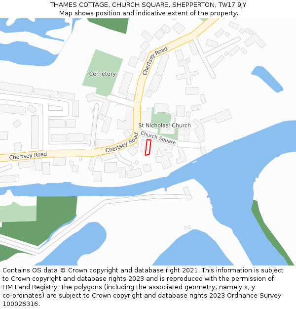 THAMES COTTAGE, CHURCH SQUARE, SHEPPERTON, TW17 9JY: Location map and indicative extent of plot