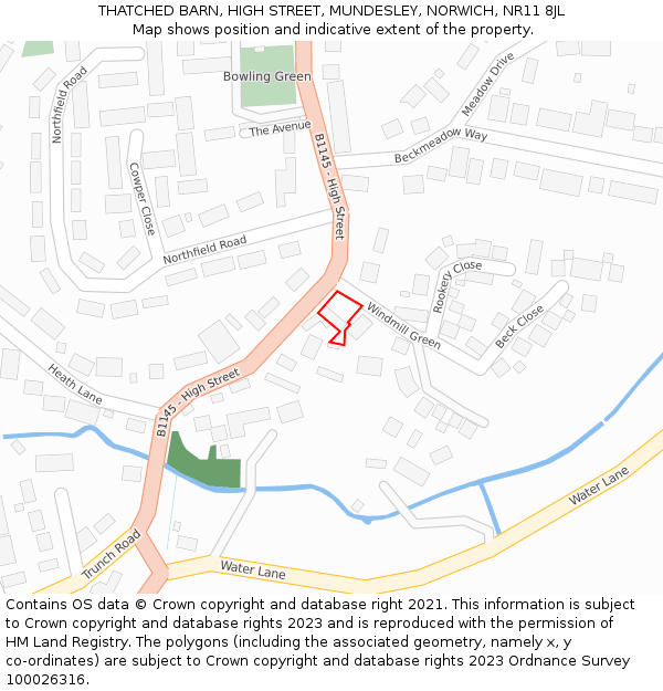 THATCHED BARN, HIGH STREET, MUNDESLEY, NORWICH, NR11 8JL: Location map and indicative extent of plot