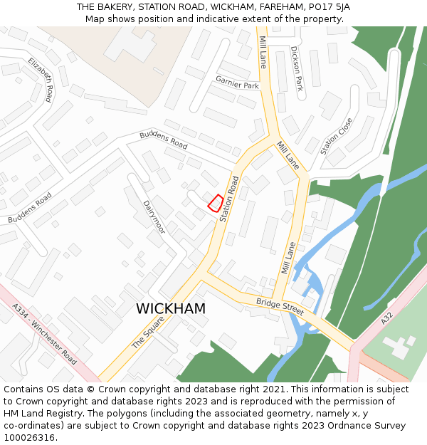 THE BAKERY, STATION ROAD, WICKHAM, FAREHAM, PO17 5JA: Location map and indicative extent of plot