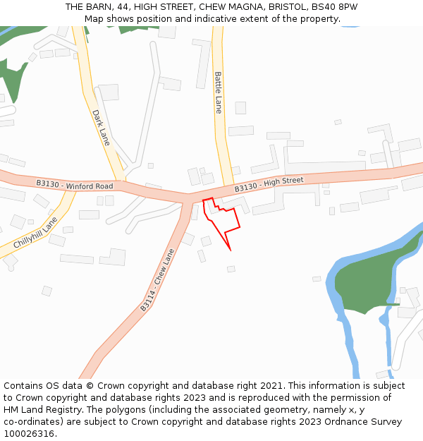 THE BARN, 44, HIGH STREET, CHEW MAGNA, BRISTOL, BS40 8PW: Location map and indicative extent of plot