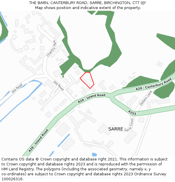 THE BARN, CANTERBURY ROAD, SARRE, BIRCHINGTON, CT7 0JY: Location map and indicative extent of plot