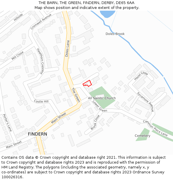 THE BARN, THE GREEN, FINDERN, DERBY, DE65 6AA: Location map and indicative extent of plot