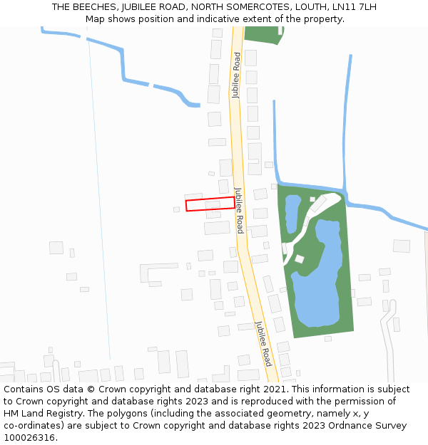 THE BEECHES, JUBILEE ROAD, NORTH SOMERCOTES, LOUTH, LN11 7LH: Location map and indicative extent of plot
