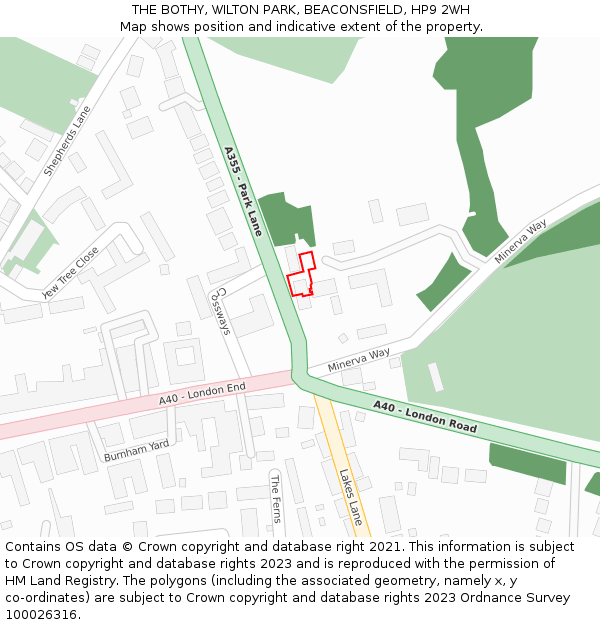 THE BOTHY, WILTON PARK, BEACONSFIELD, HP9 2WH: Location map and indicative extent of plot