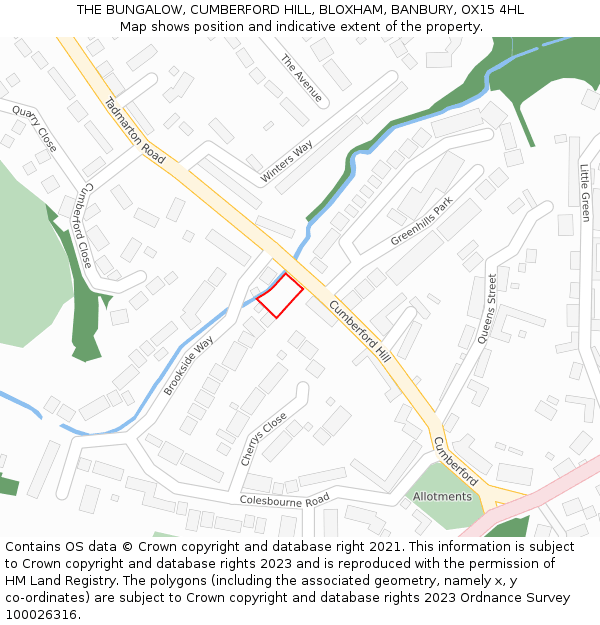 THE BUNGALOW, CUMBERFORD HILL, BLOXHAM, BANBURY, OX15 4HL: Location map and indicative extent of plot