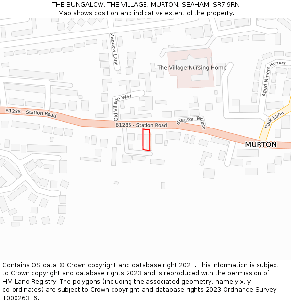 THE BUNGALOW, THE VILLAGE, MURTON, SEAHAM, SR7 9RN: Location map and indicative extent of plot