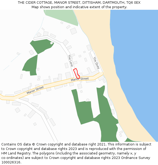 THE CIDER COTTAGE, MANOR STREET, DITTISHAM, DARTMOUTH, TQ6 0EX: Location map and indicative extent of plot