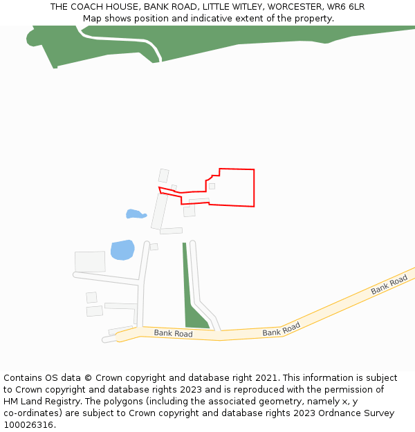 THE COACH HOUSE, BANK ROAD, LITTLE WITLEY, WORCESTER, WR6 6LR: Location map and indicative extent of plot