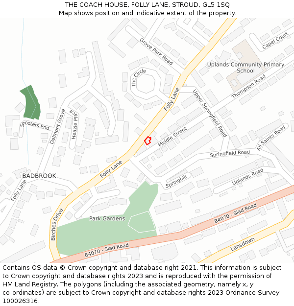 THE COACH HOUSE, FOLLY LANE, STROUD, GL5 1SQ: Location map and indicative extent of plot