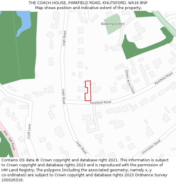 THE COACH HOUSE, PARKFIELD ROAD, KNUTSFORD, WA16 8NP: Location map and indicative extent of plot