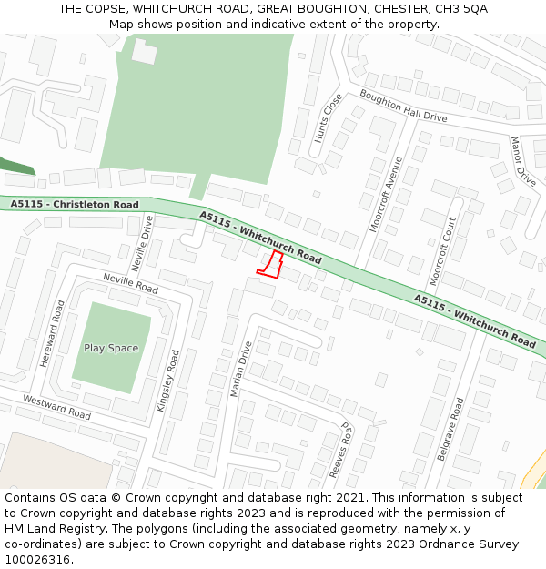 THE COPSE, WHITCHURCH ROAD, GREAT BOUGHTON, CHESTER, CH3 5QA: Location map and indicative extent of plot