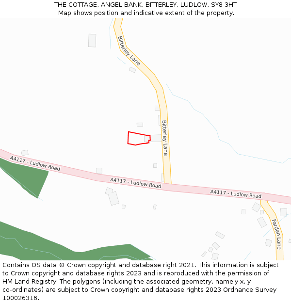 THE COTTAGE, ANGEL BANK, BITTERLEY, LUDLOW, SY8 3HT: Location map and indicative extent of plot