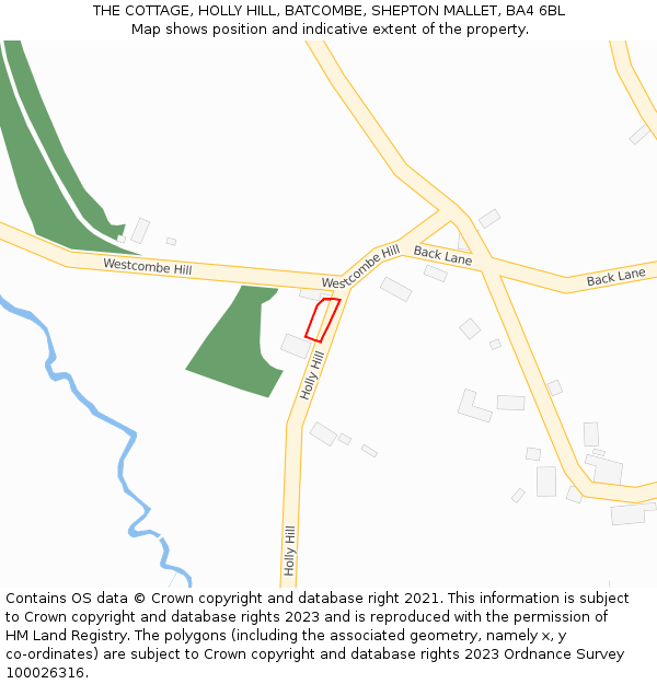 THE COTTAGE, HOLLY HILL, BATCOMBE, SHEPTON MALLET, BA4 6BL: Location map and indicative extent of plot
