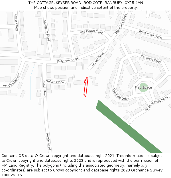 THE COTTAGE, KEYSER ROAD, BODICOTE, BANBURY, OX15 4AN: Location map and indicative extent of plot