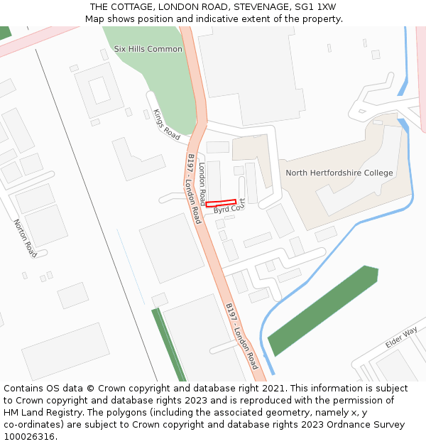 THE COTTAGE, LONDON ROAD, STEVENAGE, SG1 1XW: Location map and indicative extent of plot