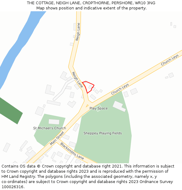 THE COTTAGE, NEIGH LANE, CROPTHORNE, PERSHORE, WR10 3NG: Location map and indicative extent of plot