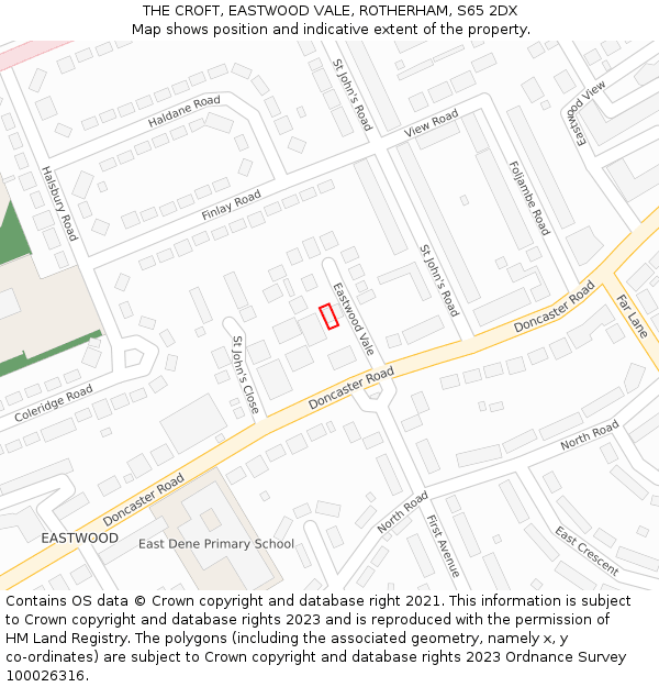 THE CROFT, EASTWOOD VALE, ROTHERHAM, S65 2DX: Location map and indicative extent of plot