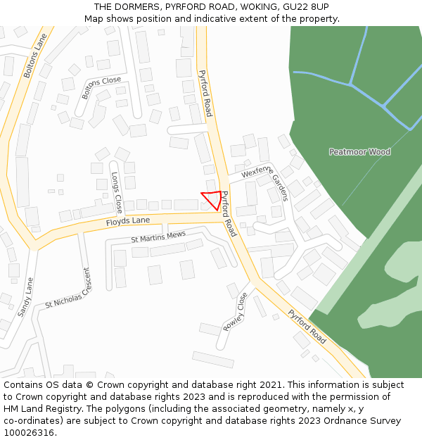 THE DORMERS, PYRFORD ROAD, WOKING, GU22 8UP: Location map and indicative extent of plot