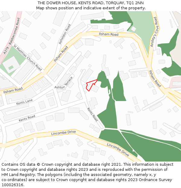 THE DOWER HOUSE, KENTS ROAD, TORQUAY, TQ1 2NN: Location map and indicative extent of plot