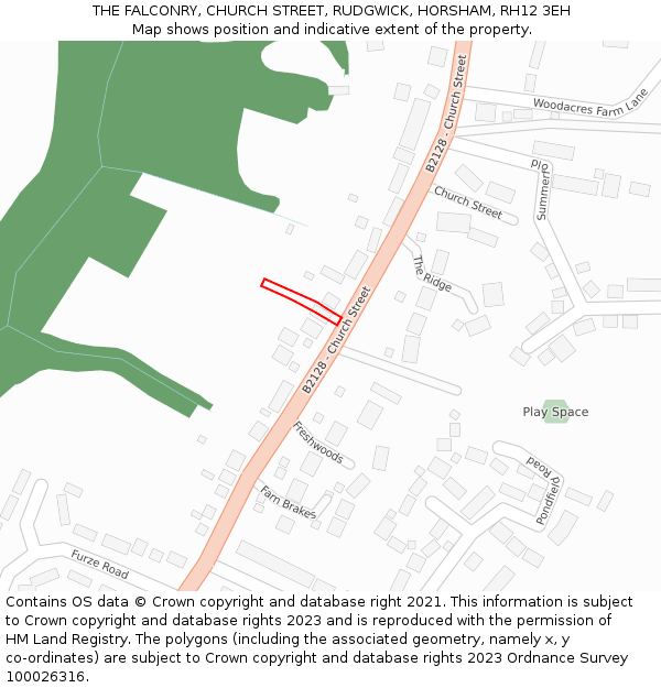 THE FALCONRY, CHURCH STREET, RUDGWICK, HORSHAM, RH12 3EH: Location map and indicative extent of plot