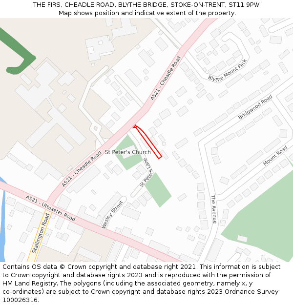 THE FIRS, CHEADLE ROAD, BLYTHE BRIDGE, STOKE-ON-TRENT, ST11 9PW: Location map and indicative extent of plot