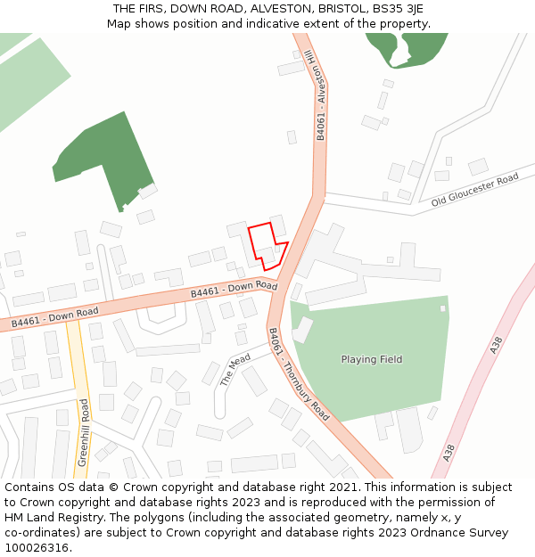 THE FIRS, DOWN ROAD, ALVESTON, BRISTOL, BS35 3JE: Location map and indicative extent of plot