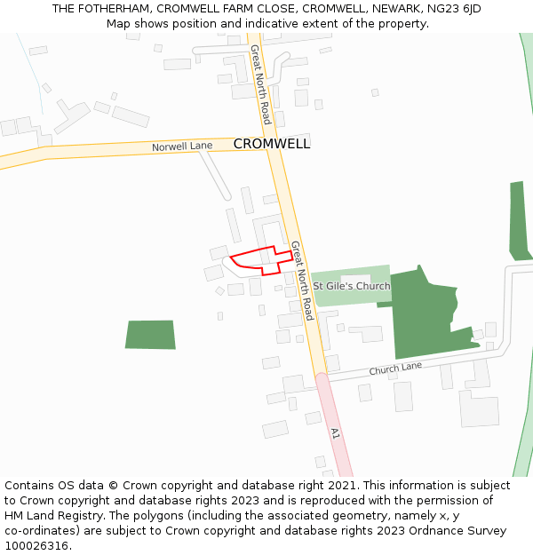 THE FOTHERHAM, CROMWELL FARM CLOSE, CROMWELL, NEWARK, NG23 6JD: Location map and indicative extent of plot